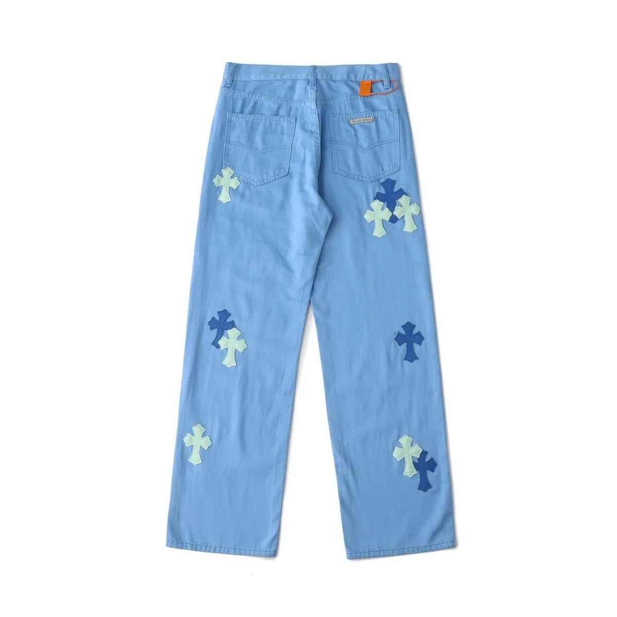 P270 💰 (Top version) CHROME HEARTS 25ss dopamine light blue cross-over leather washed jeans - Full of exploring the ultimate in fashion, Chrome Hearts' new Chrome Hearts pants not only present a unique style, the fresh ice blue color looks particularly youthful and energetic. The mid-high waist design is paired with a lazy and casual style, which not only shows long legs but also maintains a casual feel. It is a must-have fashion choice for trendy men and trendy women. Color: Dopamine light blue Size: 28-30-32-34 (corresponds to S-M-L-XL)